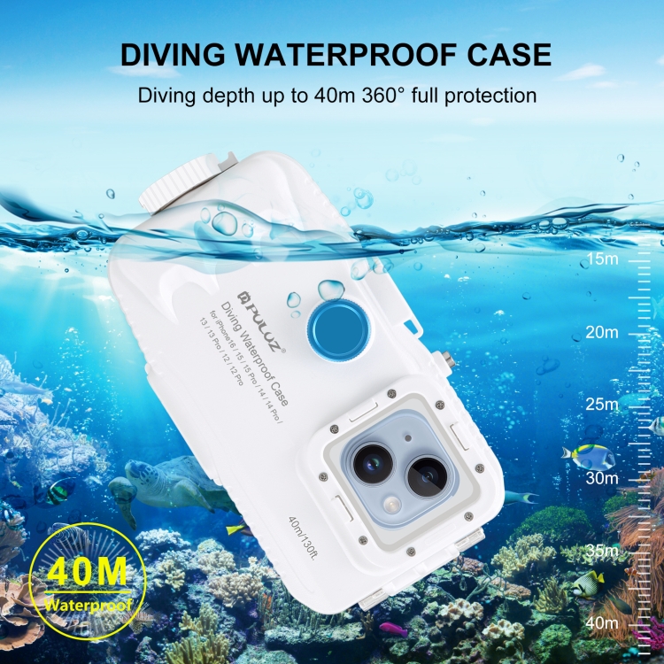 PULUZ Custodia Impermeabile Per IPhone 16 Pro – Fino A 40 Metri Di Profondità, Trasparente, Per Subacquea, Snorkeling E Sport Acquatici