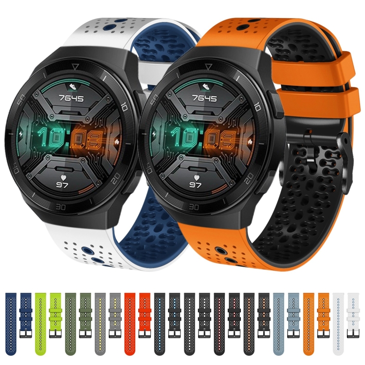 Huawei Watch GT 2E 22mm用穴あき2色シリコン時計バンド（ブラック+ 