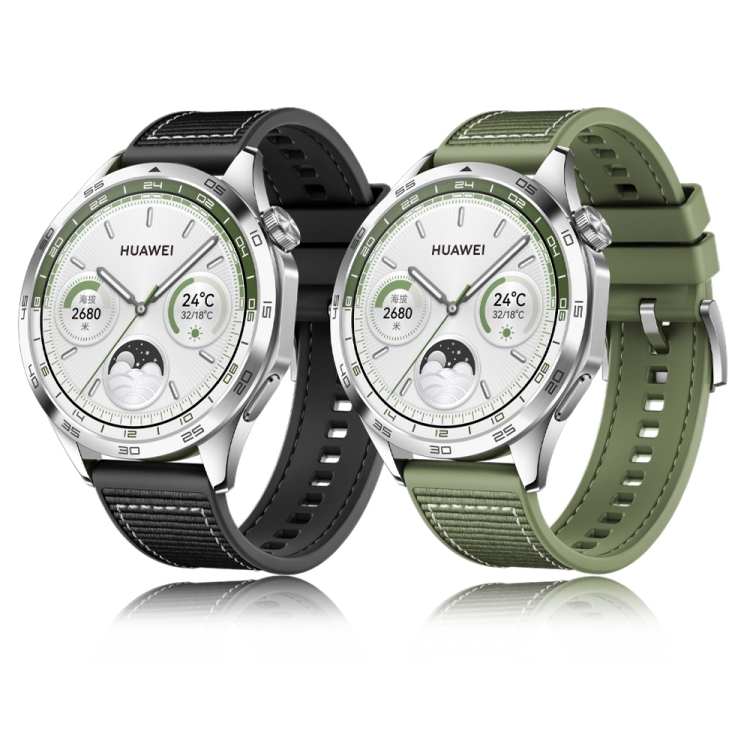 Huawei Watch GT4 46mm ナイロンシリコンレザー時計バンド (ブラック)