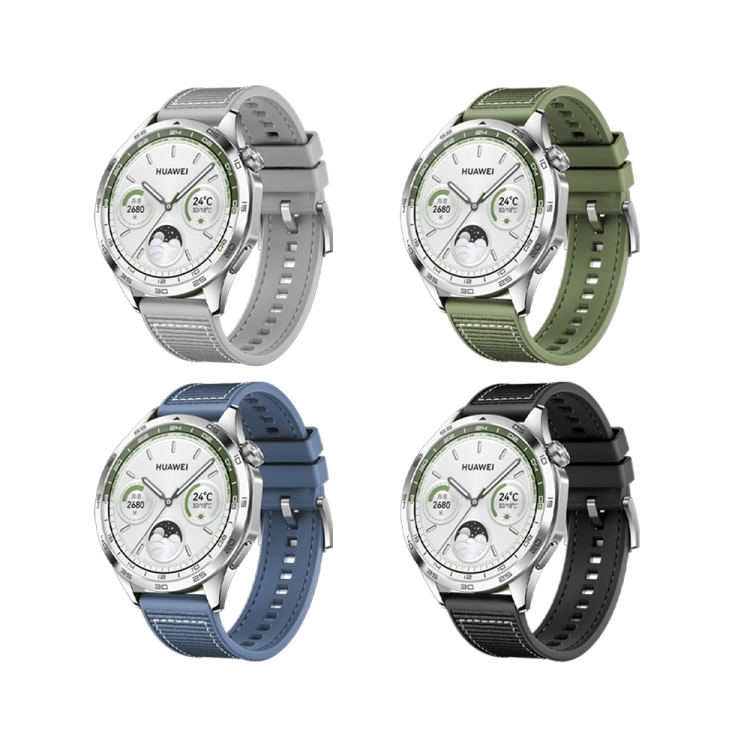 Huawei Watch GT4 46mm ナイロンシリコンレザー時計バンド (ブラック)