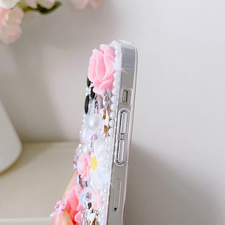For iPhone 13 mini Rose Hand-set Diamond PC Phone Case(Purple)