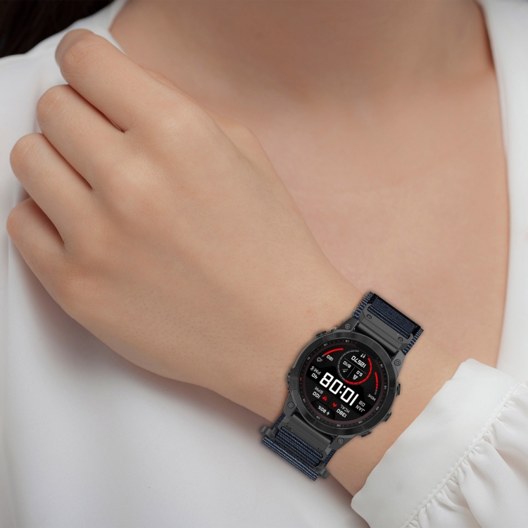 Garmin Forerunner 965 22mm ナイロン 面ファスナー時計バンド (グレー)