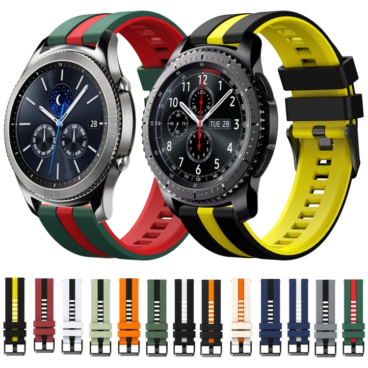 For Samsung Gear S3 Frontier 22mm Two Color Sports Silicone Watch  Band(Black+Orange)