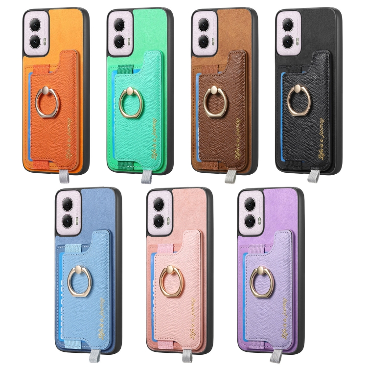 For Motorola Moto G Play 2024 4G Retro Magsafe Cross Leather Ring Holder Card Bag Phone Case(Yellow) For Motorola Moto G Play 2024 4G Retro Magsafe Cross Leather Ring Holder Card Bag Phone Case(Yellow)