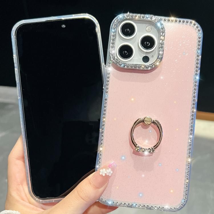 iPhone 15 Pro Max用 ラインストーングリッターTPUリングホルダー 落下