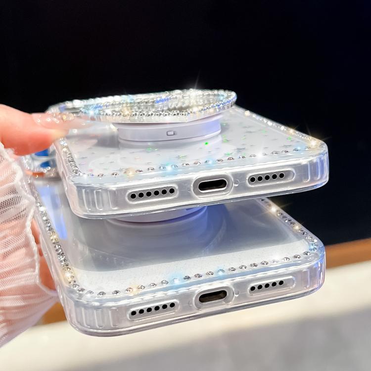 iPhone 17 Pro用 ダイヤモンドグリッターミラーハートホルダー携帯