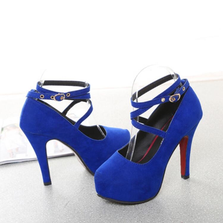 Women Shoes Round Toe Stiletto High Heels, Size:42(Blue) - 3