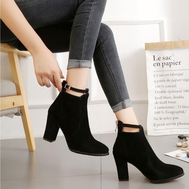Women Shoes Suede Boots Pointed High Heels, Size:35(Black) - 1