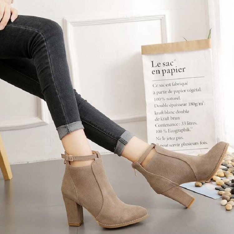 Women Shoes Suede Boots Pointed High Heels, Size:35(Black) - 3