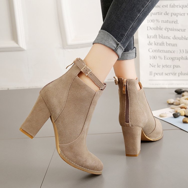 Women Shoes Suede Boots Pointed High Heels, Size:35(Black) - 4