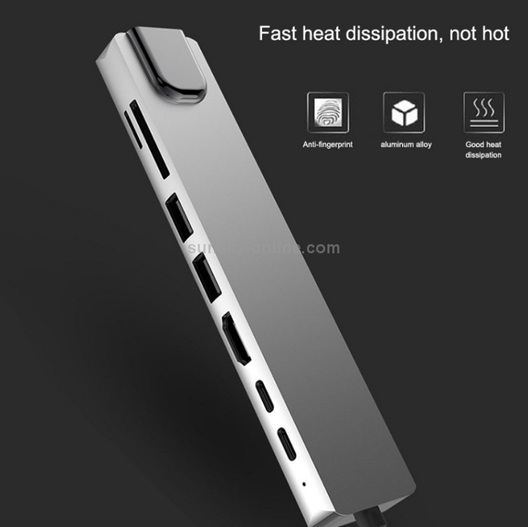 WC7367 8 em 1 87W Tipo-C para PD+USB3.0/USB2.0+SD+TF+HDMI+RJ45+Tipo-c Docking Station HUB - 2