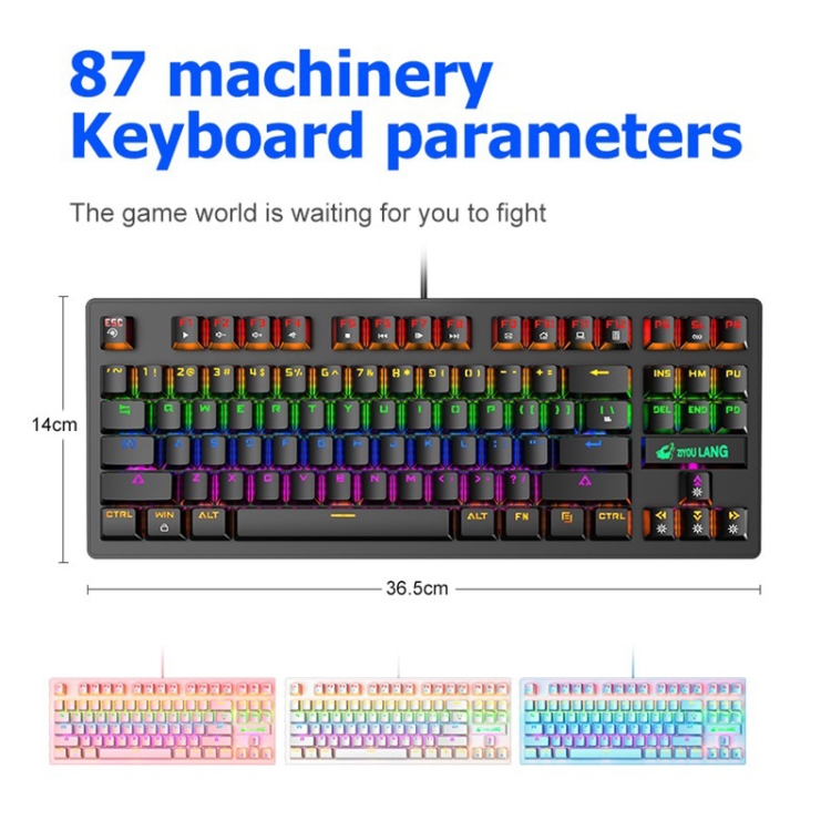 ZIYOULANG K2 87 Keys Office Laptop Punk Glowing Mechanical Wired
