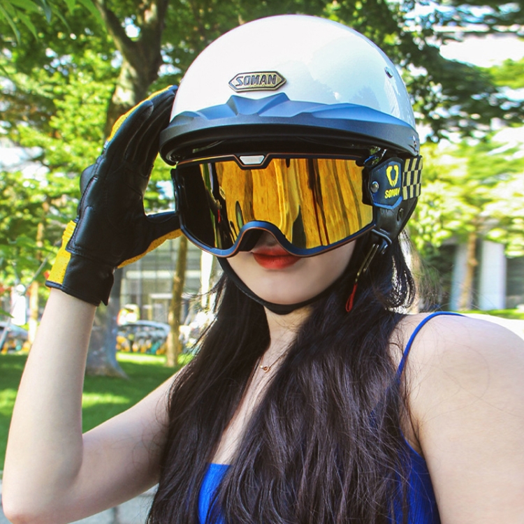 SOMAN Motorrad-Halbhelm, verstellbarer Helm mit Innenspiegel, Gre: S  (mattschwarz mit transparentem Spiegel)