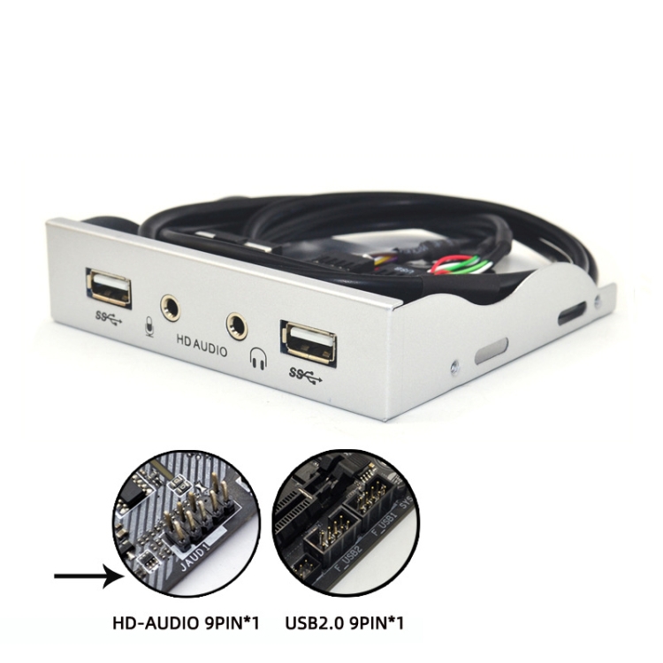 Pannello Frontale USB HUB 6 Porte + Lettore SD/microSD Per Baia 3.5" – GRAUGEAR, Nero, USB-C 20Gbps