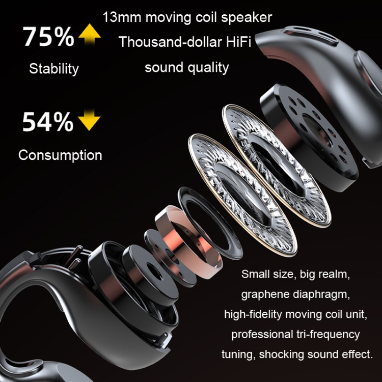 JX80 ワイヤレス骨伝導クリップオン耳ノイズキャンセリング Bluetooth