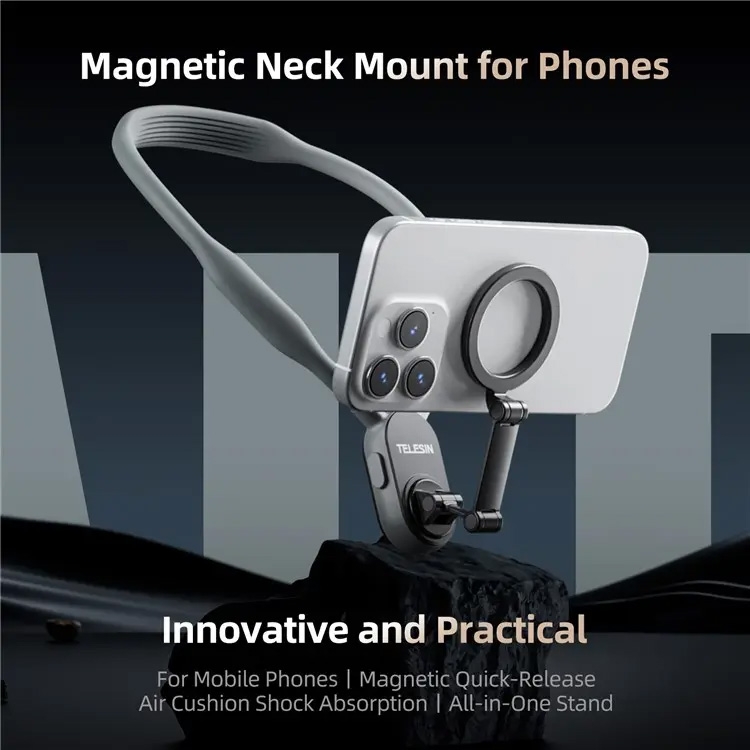 Supporto Magnetico Da Collo Per Telefono – POV E Vlogging, Regolabile, Con Moschettone E Gancio Di Sicurezza