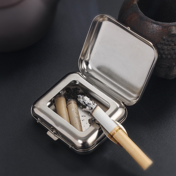 smokeless cigarette holder Mini Metal Ashtray Outdoor Portable Pocket Cigarette Holder, Style: Square