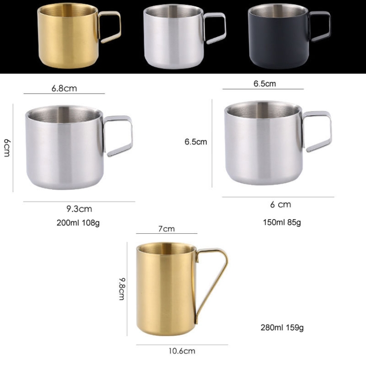 200ml 304 Stainless Steel Double Layer Insulated Mug Children Drop-proof  Water Cup Coffee Mug(Silver)