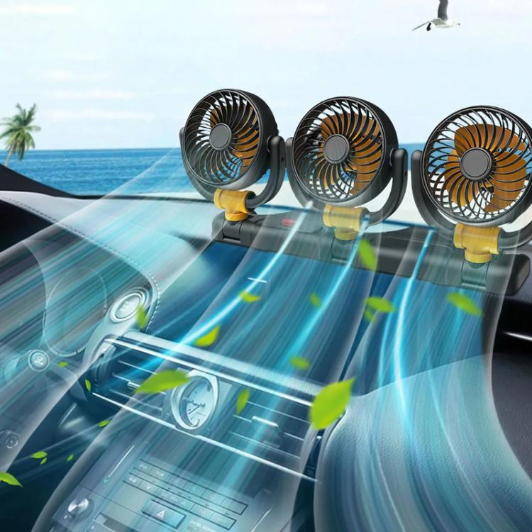 car cigarette lighter fan F4505 Car Triple-Head Rotatable Fan Auto 3-Way Folding Fan, Style: Cigarette  Lighter Port 24V