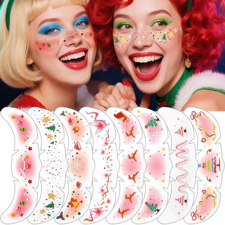 10pcs Metallic Glitter Christmas Face Stickers for Kids Stage Makeup and Party Costumes