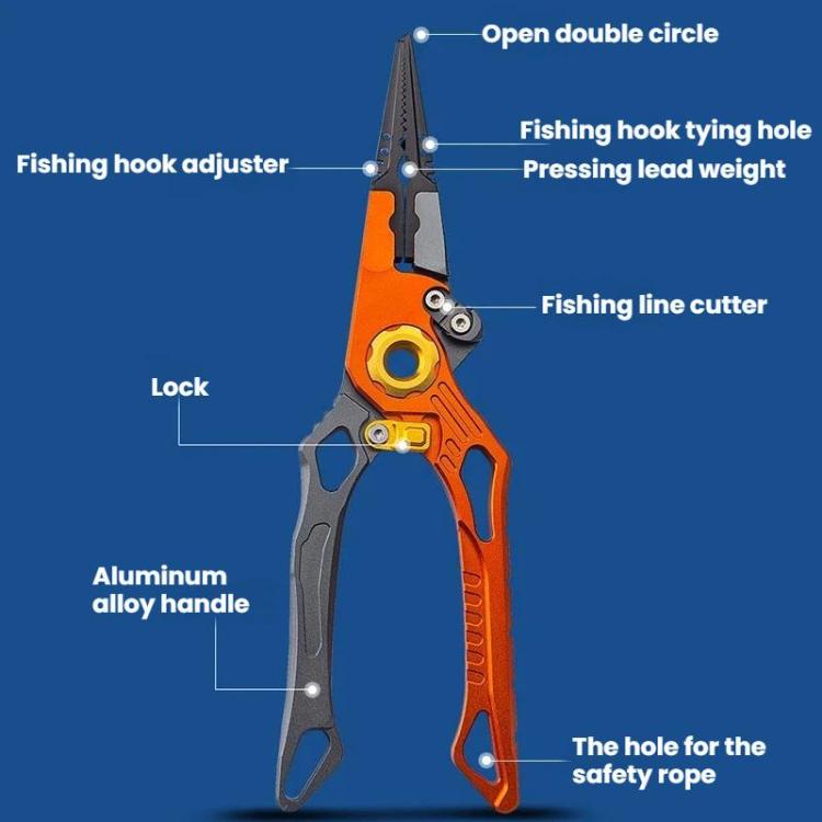Aluminum Alloy Lure Pliers Multi-Functional Tool For Fish Handling Hook  Removal Ring Opening Lead Clamping(Orange)