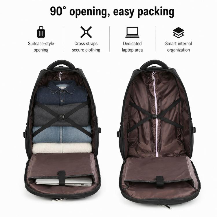 20 Inch Rolling Backpack for Travel Wheeled Laptop Backpack with Hidden  Straps Carry On Trolley Bag for Business School(Purple)