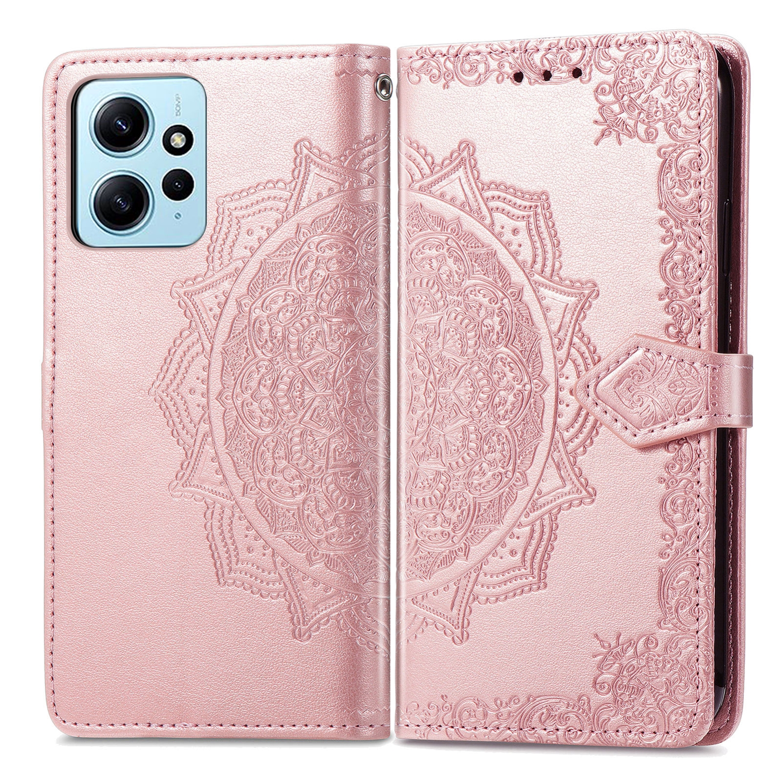 Fertuo Funda Cartera Con Mandala En Relieve Para Xiaomi Redmi 12, Cuero Sintético, Soporte, Ranuras Para Tarjetas Y Cierre Magnético (oro Rosa)