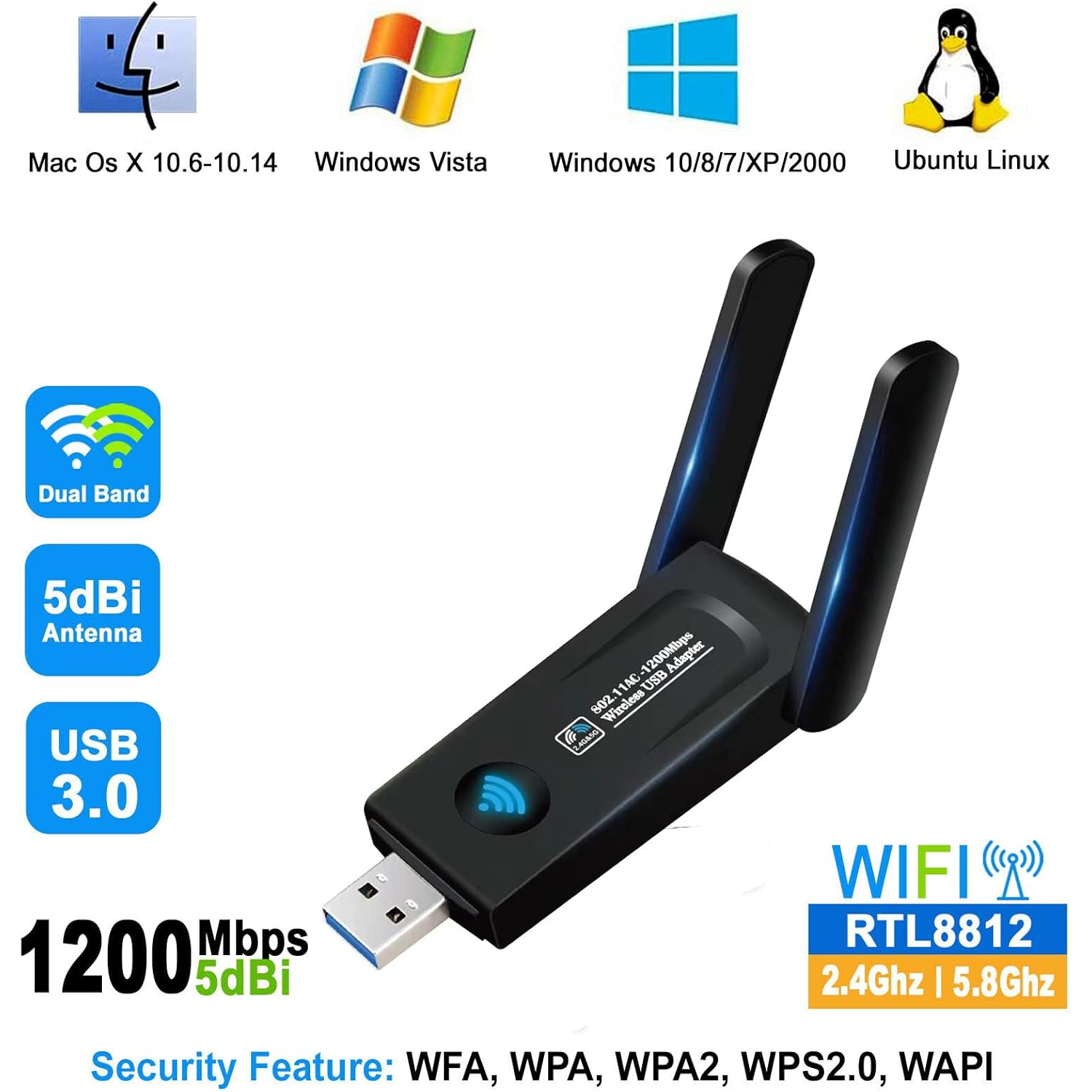 Wi Fi Router Transmitter RE-1202 1200Mbps Dual Band Wireless Network Card WiFi USB3.0 Adapter ...