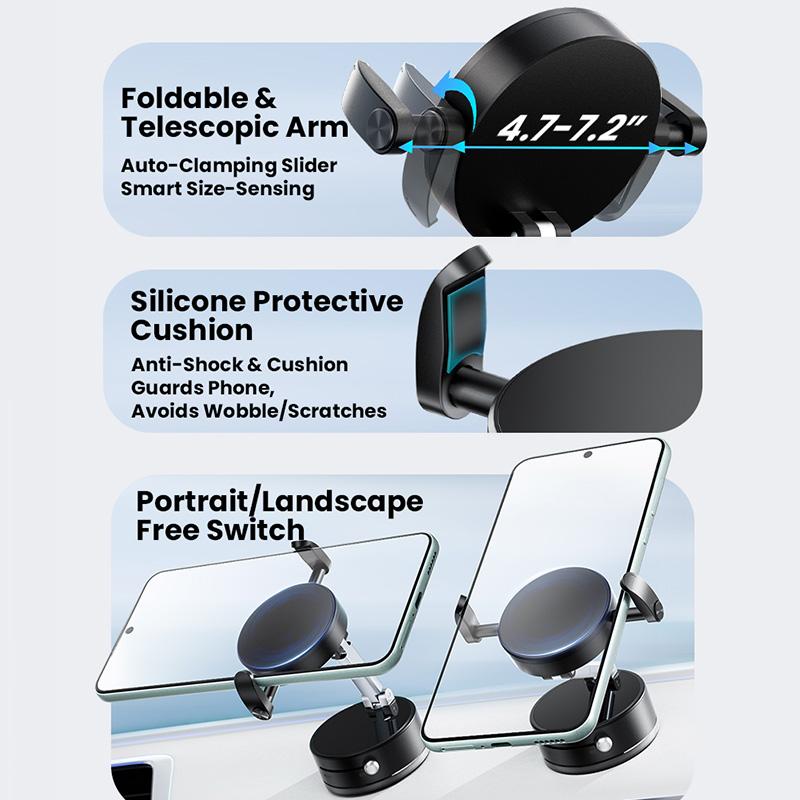A9 Pro Foldable Clamp-type Nano Vacuum Magnetic 360-degree Rotation Car Phone Holder(Black) - B2
