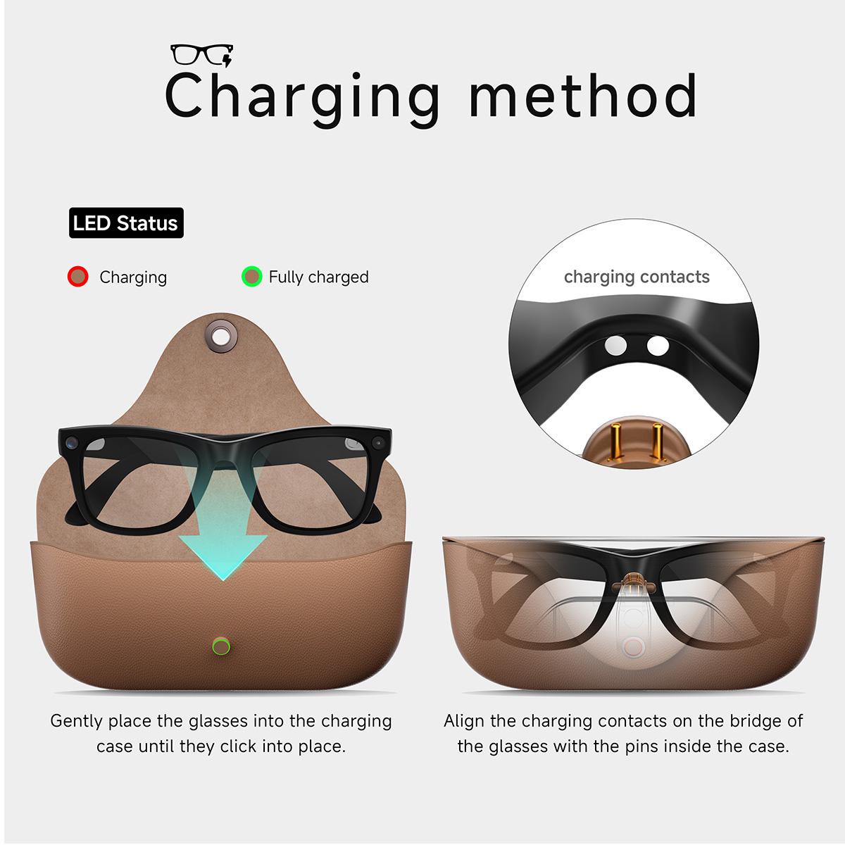 MT5 Ultra Smart AI Glasses with 8MP HD Camera, Video Recording WiFi Transmission Al Smart Voice Assistant, Type:Sunglasses(Black Charge Case) - B10