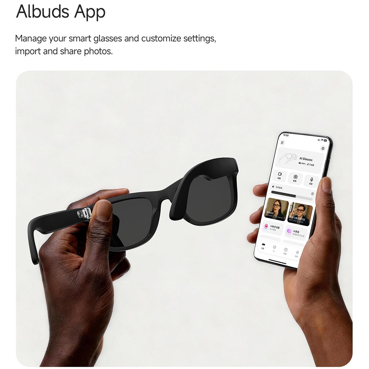 MT5 Ultra Smart AI Glasses with 8MP HD Camera, Video Recording WiFi Transmission Al Smart Voice Assistant, Type:Sunglasses(Black Charge Case) - B12