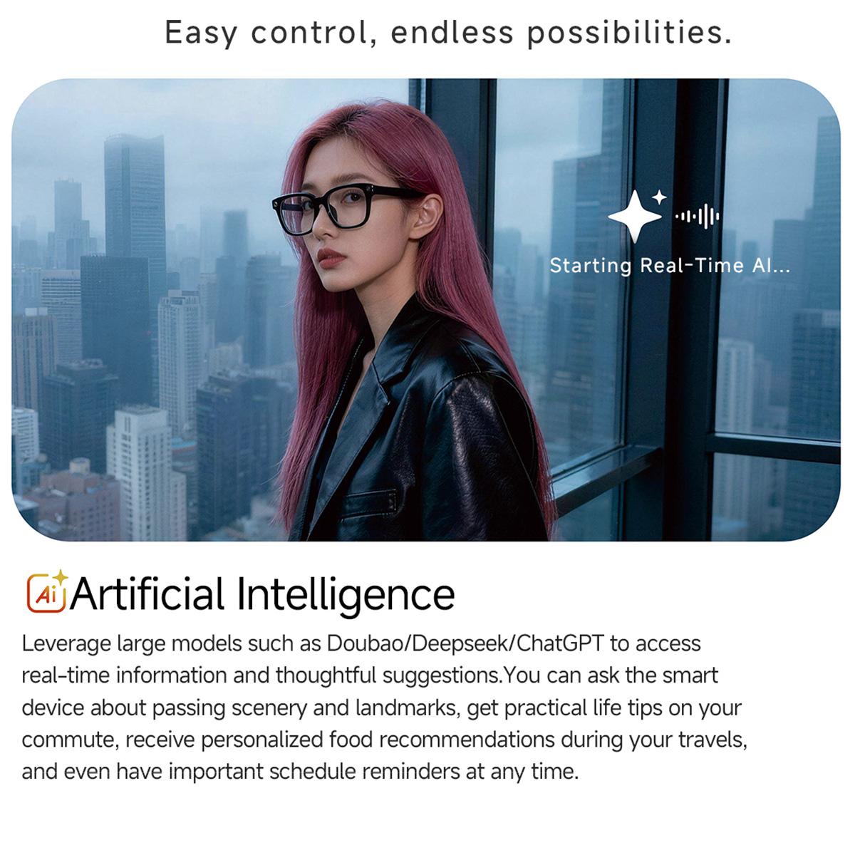 MT5 Ultra Smart AI Glasses with 8MP HD Camera, Video Recording WiFi Transmission Al Smart Voice Assistant, Type:Sunglasses(Black Charge Case) - B2