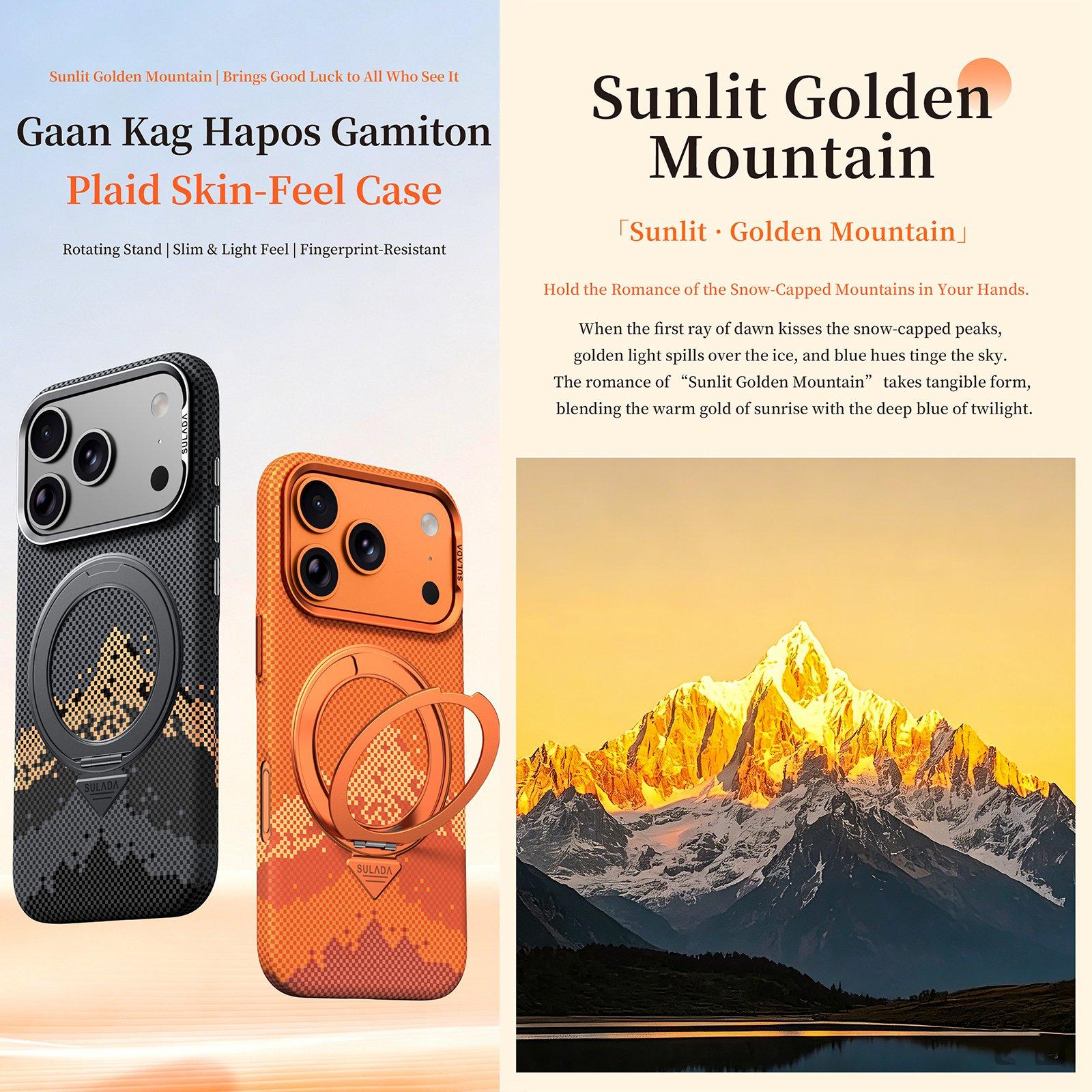 For iPhone 17 Pro Max SULADA Kevlar Pixel Grid Texture Rotation Magnetic Holder Phone Case(Orange) - B1