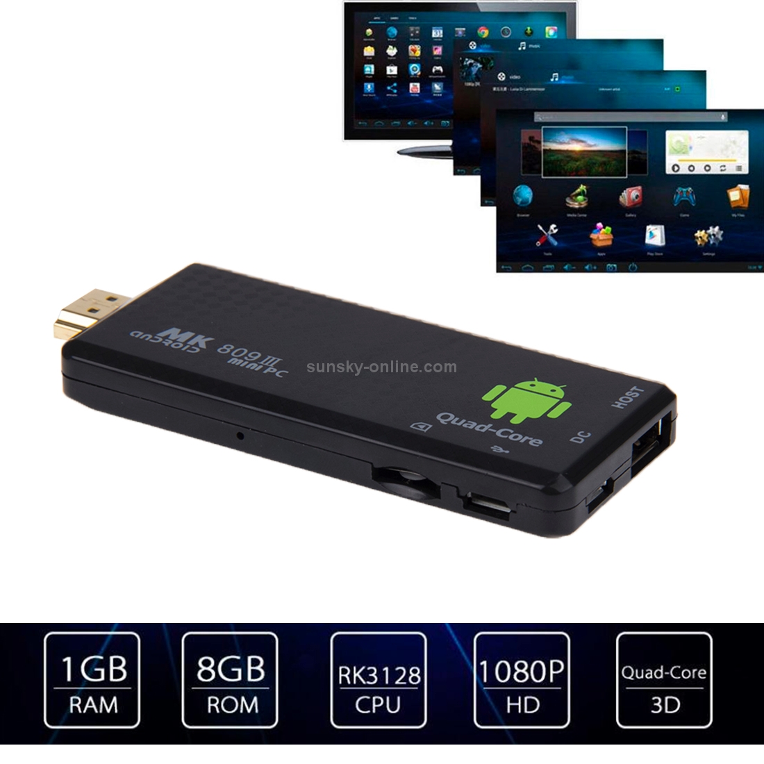 MK809 III Mini PC Android 4.4 TV Stick Dongle, CPU: RK3188T
