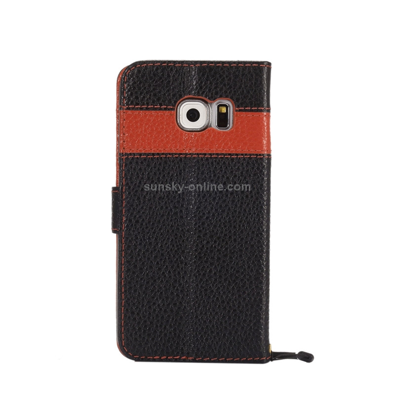 For Galaxy S6 Edge / G925 Litchi Texture Horizontal Flip Color Matching ...