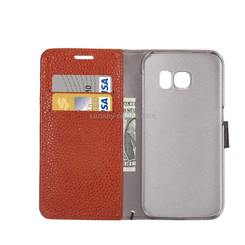 For Galaxy S6 Edge / G925 Litchi Texture Horizontal Flip Color Matching ...