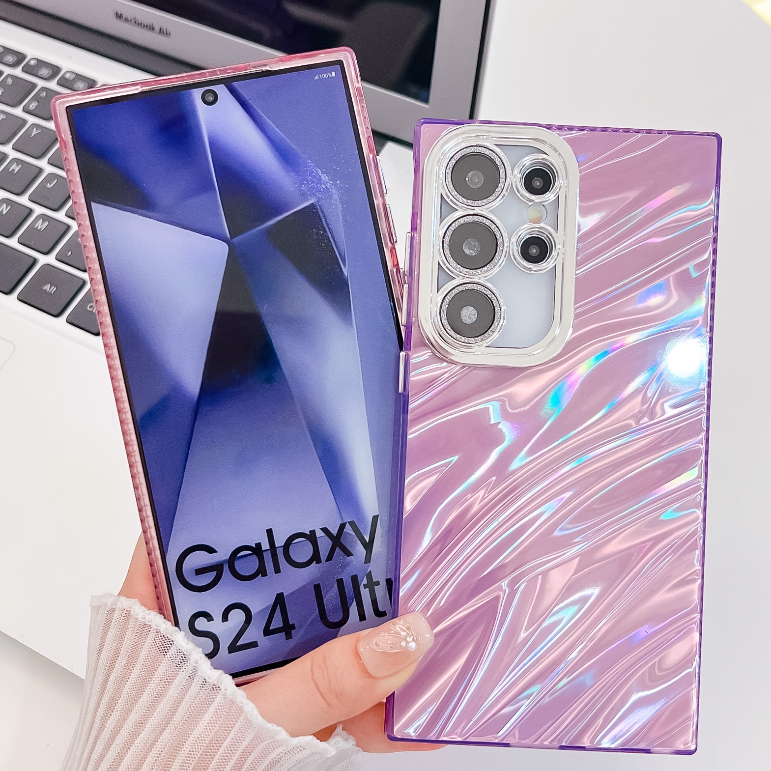 Samsung Galaxy S24 5G用 メッキグリッターテクスチャTPU電話ケース 