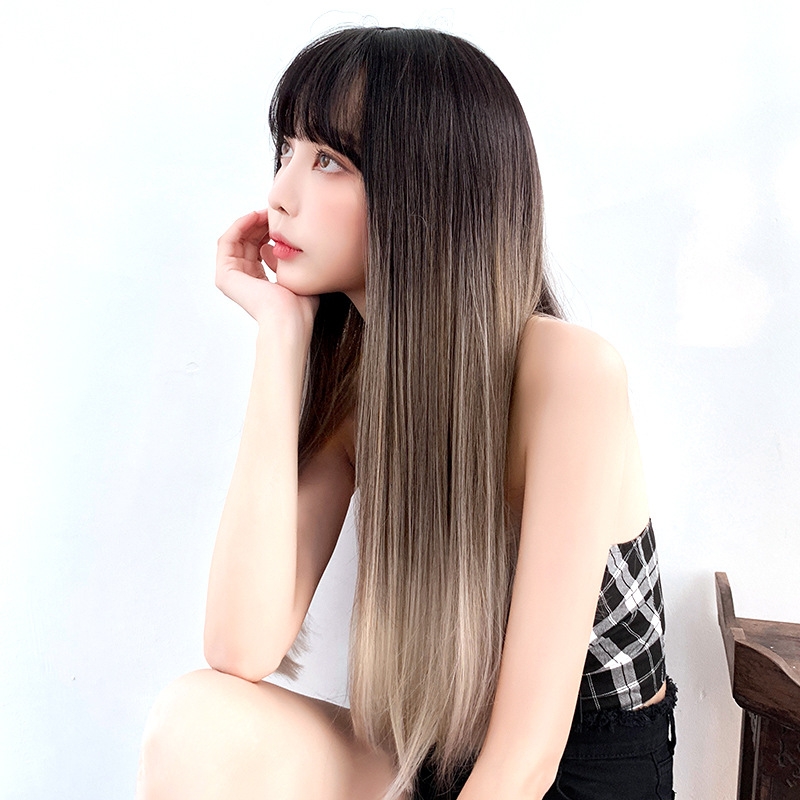 グラデーションカラーロングストレートヘアウィッグ女性用ケミカル