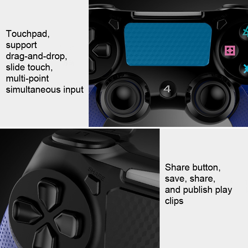 2 PCS Bluetooth Wireless Gamepad Touch Screen With Light Audio Dual Vibration  Controller For PS4(Black)
