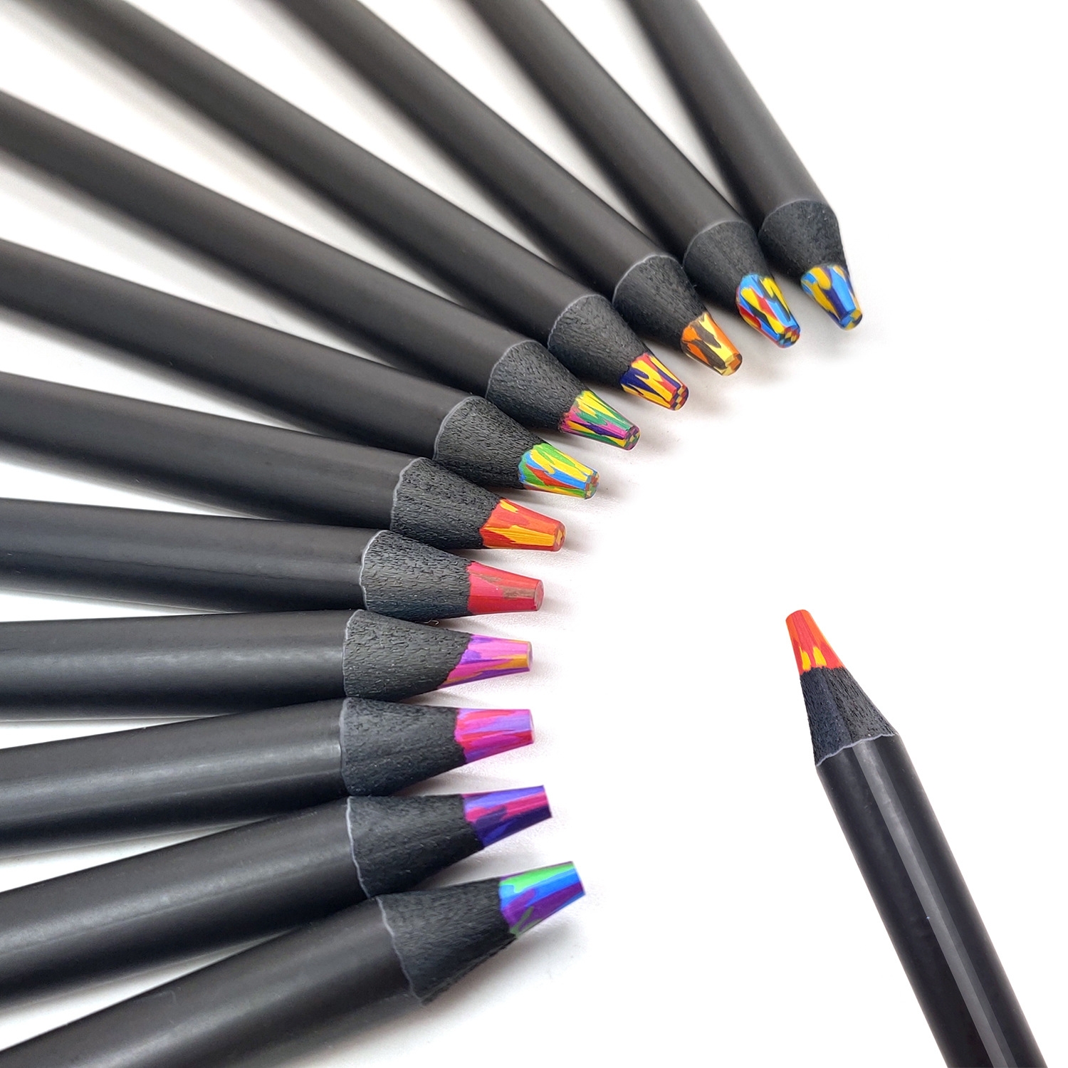 Crayons de dessin artistique en bois noir 7 en 1, 24 pièces, couleur a