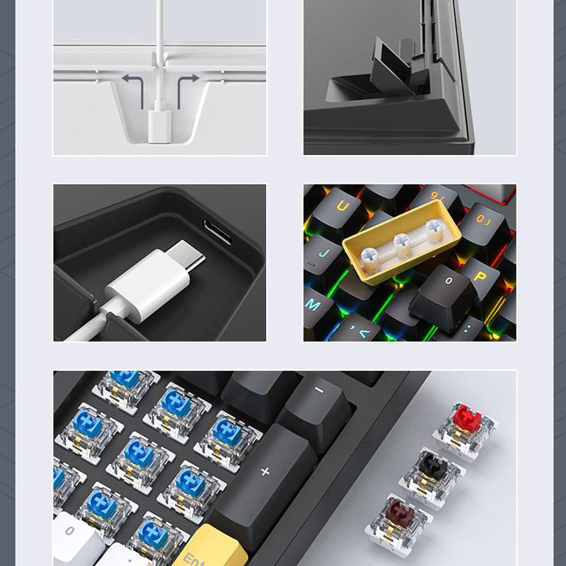 Clavier mécanique filaire iMICE GK-500 Type-C pour jeux vidéo (noir) - B7