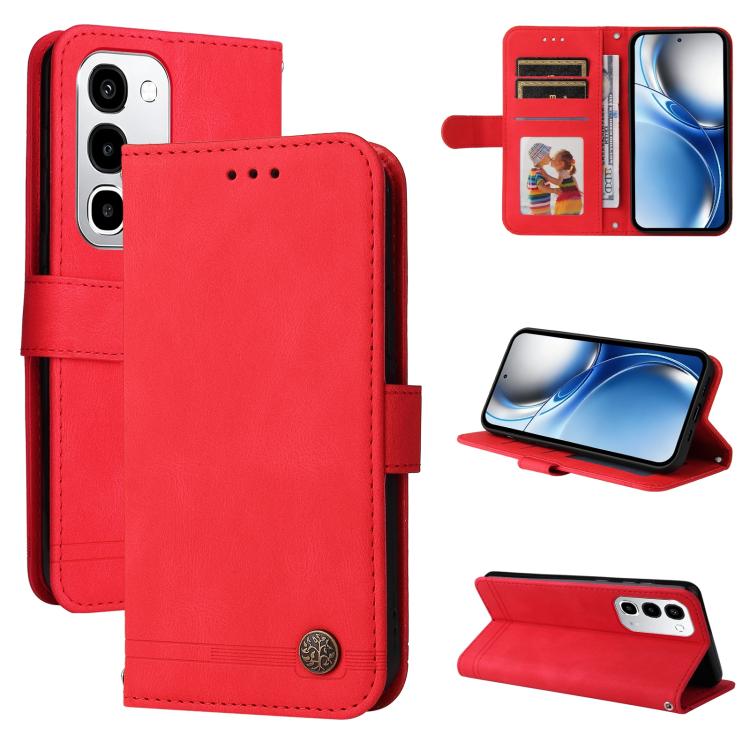 For Realme P4R 5G / P4x 4G / C100 4G / C100i Skin Feel Life Tree Metal Button Leather Phone Case(Red)