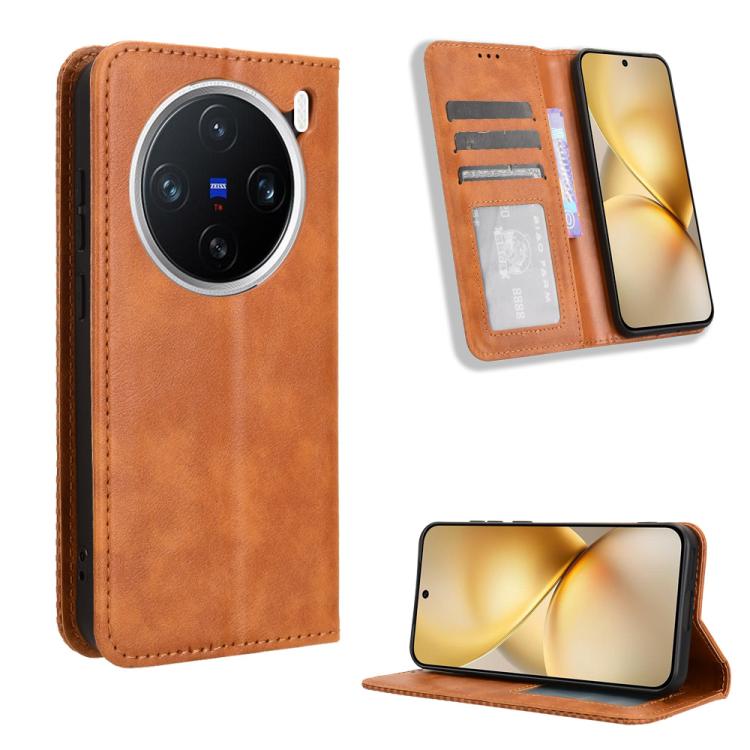 For vivo X200 Pro mini 5G Magnetic Buckle Retro Texture Leather Phone Case(Brown)