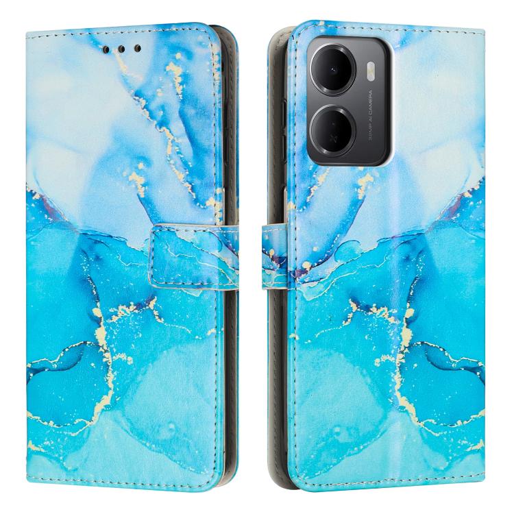For Redmi 15a 5G Painted Marble Pattern Leather Phone Case(Blue Green)