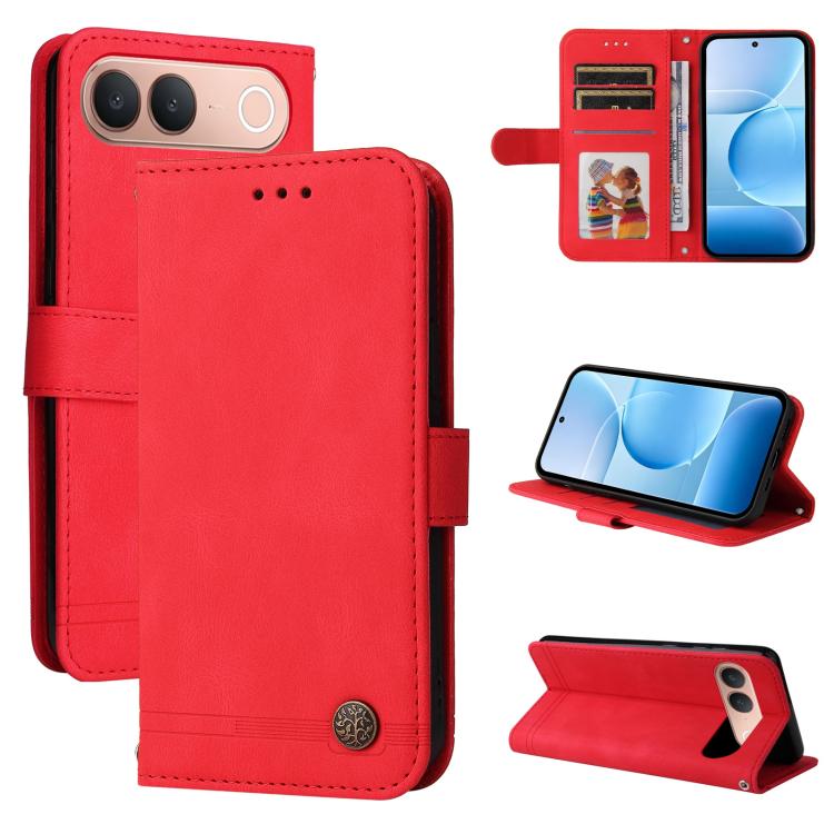 For vivo S2 5G / V80 Lite IN/PK Skin Feel Life Tree Metal Button Leather Phone Case(Red)