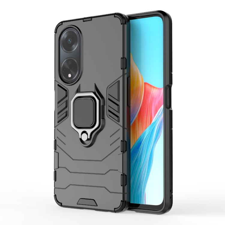 Cover Compatibile con OPPO A98 5G + Vetro Temperato[3 Pack],con slot per Schede e Copertura per Lente Fotocamera Scorrevole,360°Rotante Anello Supporto,Nero