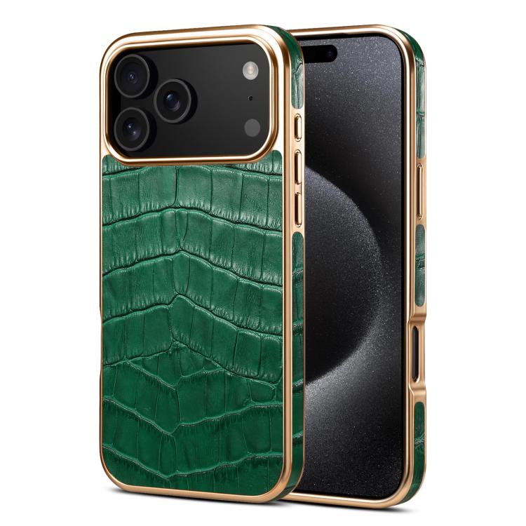 iPhone 17 Pro Max用 デニオールクロコダイルテクスチャ本革電気メッキ
