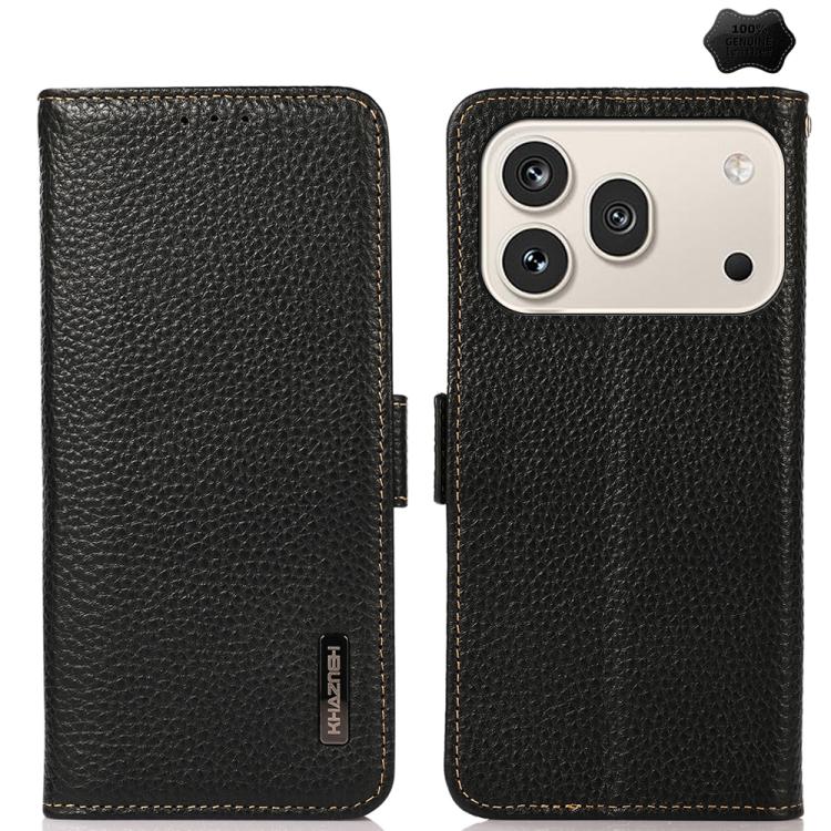 For Honor 600 / 600 Pro Global KHAZNEH Side-Magnetic Litchi Genuine Leather RFID Phone Case(Black)