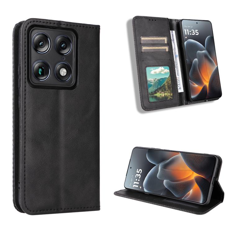 For Motorola Moto X70 Air Pro / Signature 5G Magnetic Buckle Retro Texture Leather Phone Case(Black)