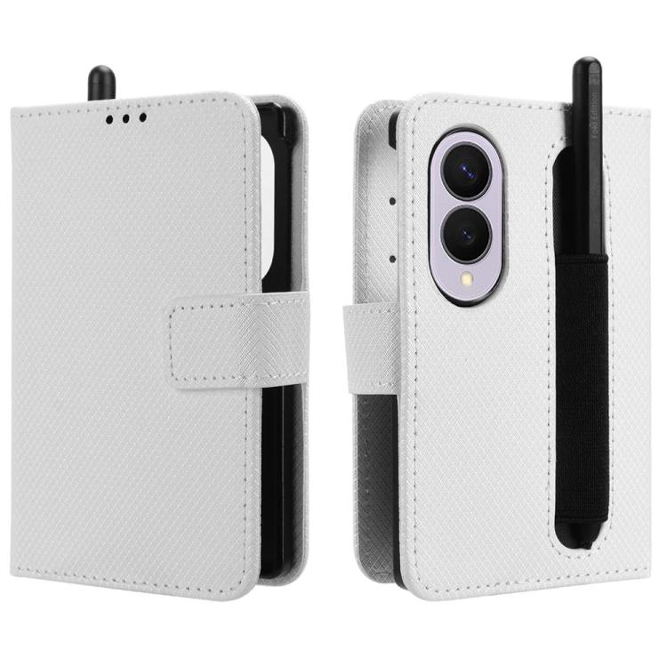 For Galaxy Z Fold8 5G with Pen Slot Diamond Texture Leather Phone Case(White)